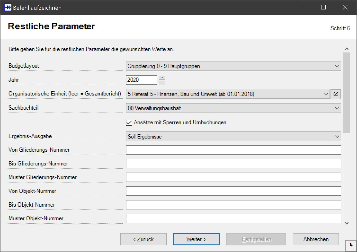 SF Library AufzeichnenRestparameter
