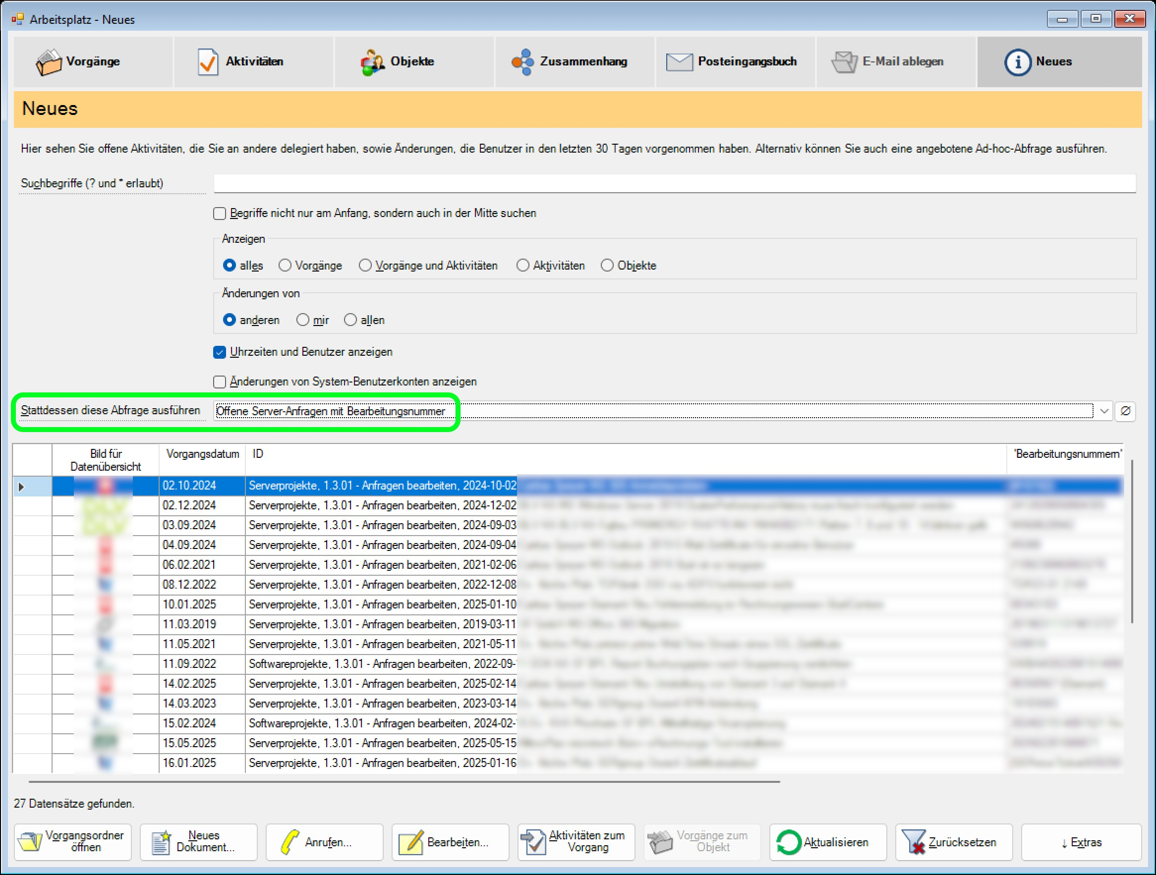 SF Ordnerplan Neues mit Ad-hoc-Abfrage