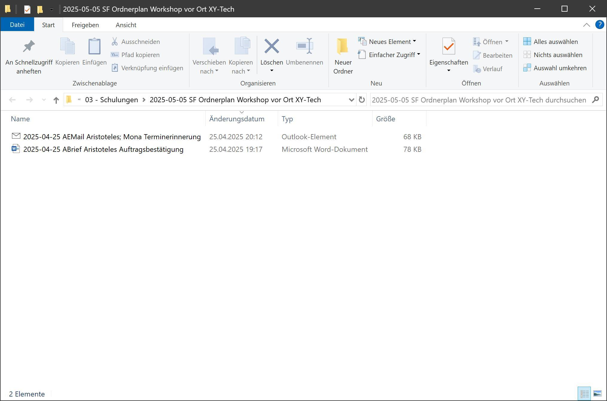 SF Ordnerplan Fertig ausgefüllte E-Mail im Explore