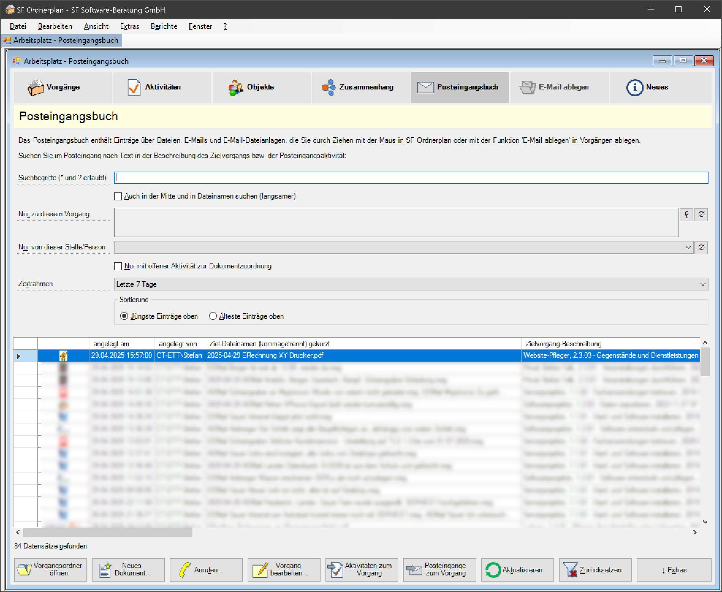 SF Ordnerplan Posteingangsbuch nach Dokumentablage
