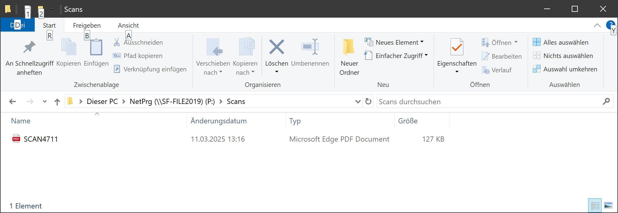 SF Ordnerplan Scan-Ordner mit PDF-Datei