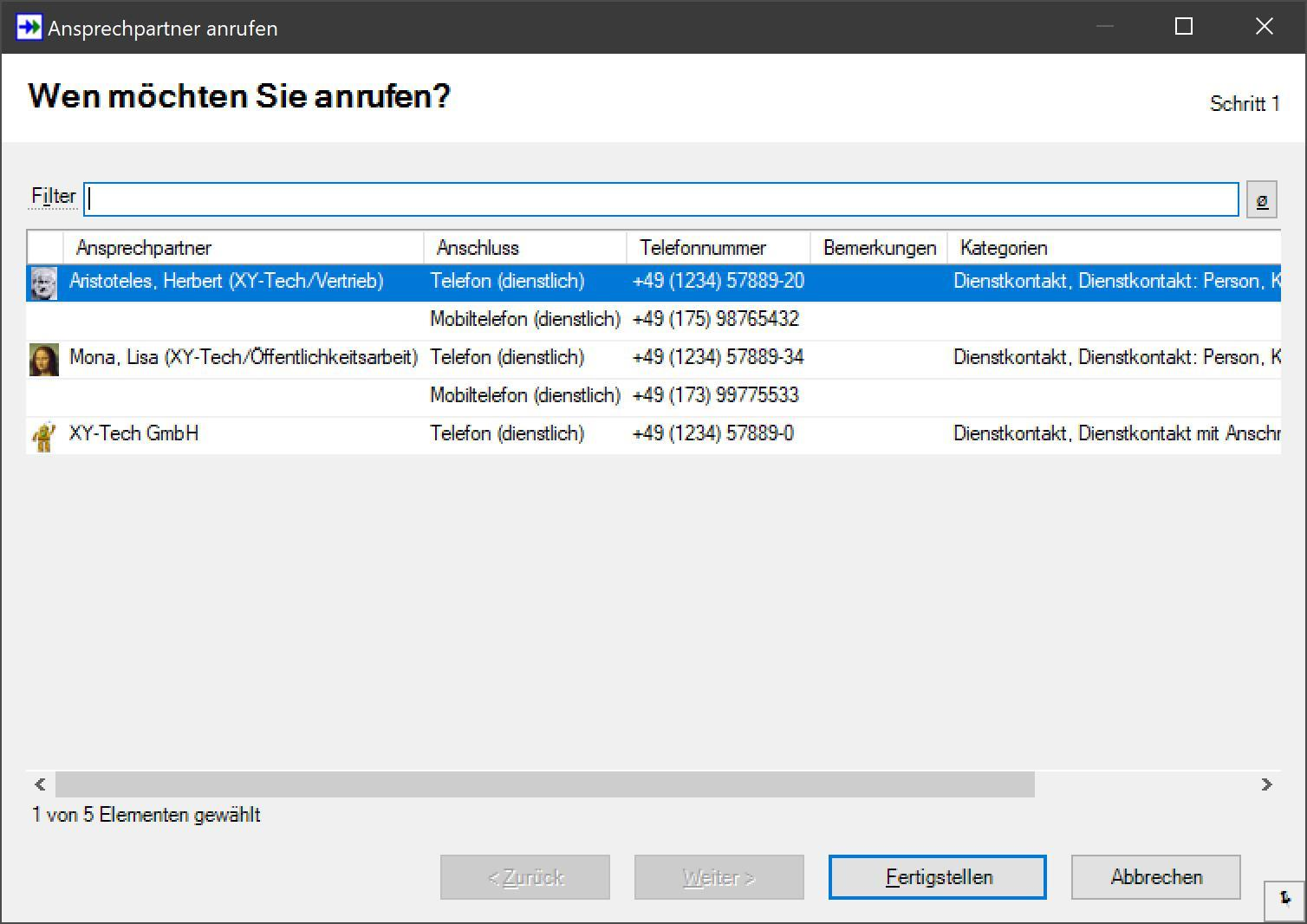 SF Ordnerplan Anrufen aus dem Schulungsvorgang