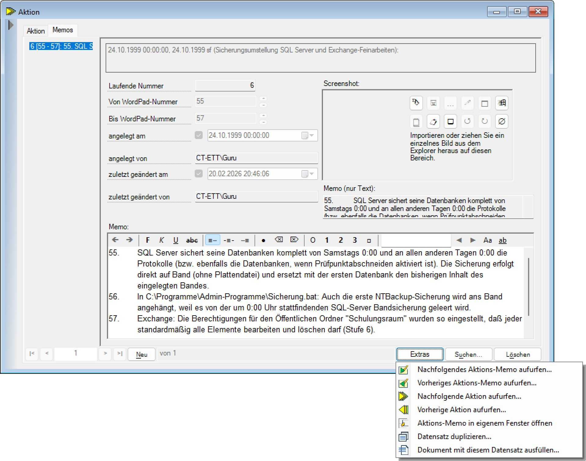 SF Serververwaltung Aktions-Memo