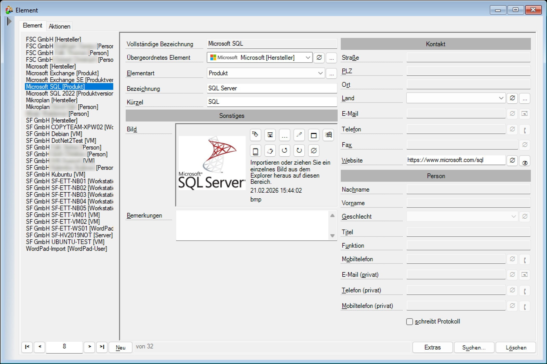 SF Serververwaltung Elemente