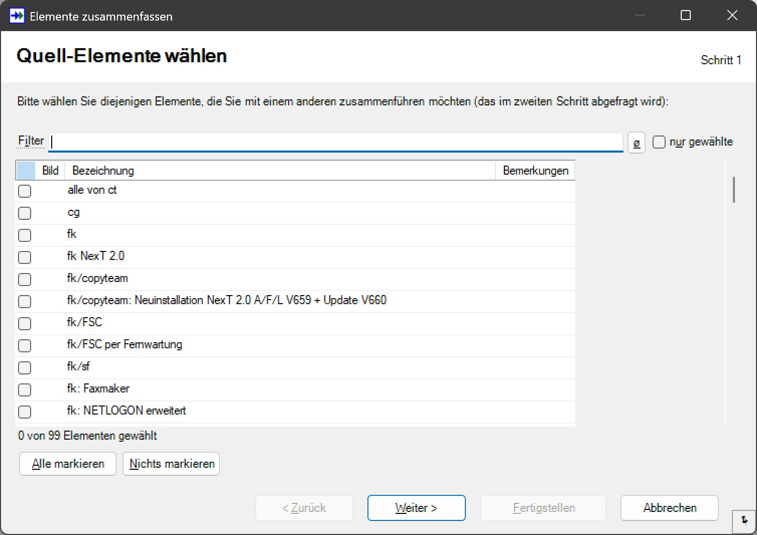 SF Serververwaltung Elemente zusammenführen